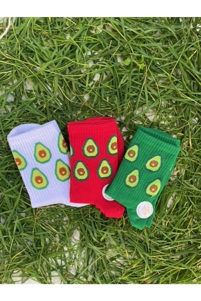 çorapdunyam 3 Συσκευασίες Unisex πολύχρωμες κάλτσες τένις Avocado Cheerful College Av6655