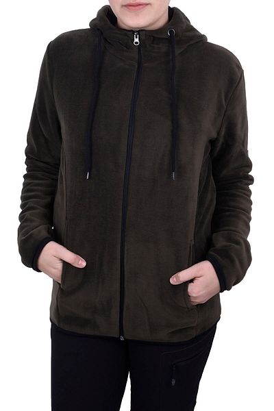 GHASSY CO. Women's Khaki Hooded Zippered Fleece Sweatshirt