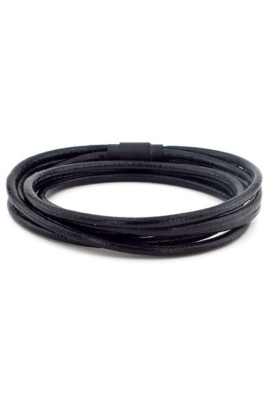 Solfera Full Black Six Rows Wrap Genuine Leather Men's Bracelet M003a