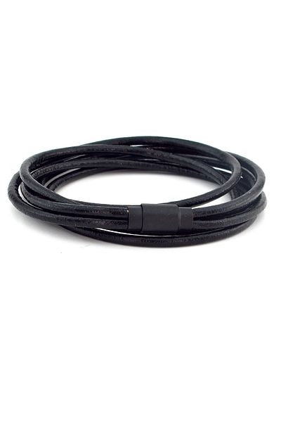 Solfera Full Black Six Rows Wrap Genuine Leather Men's Bracelet M003a