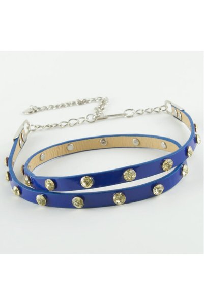 LAVİNİA Classic Leather Stone Belt - Blue