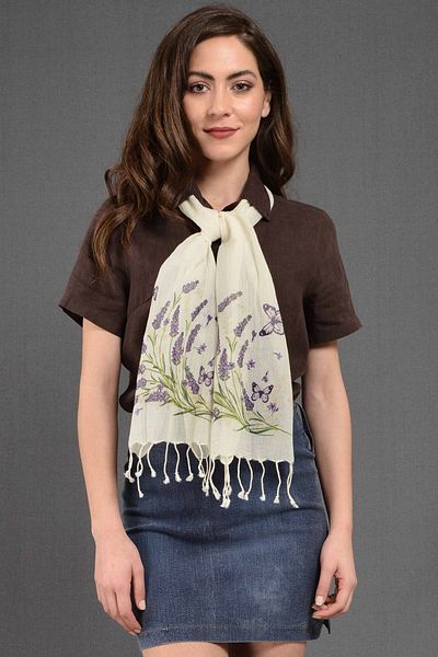 Dosimira Lavender Cotton Printed Small Scarf