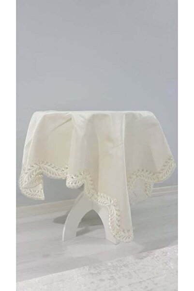 Secret House Krem Kare Kadife Masa Örtüsü 100x100