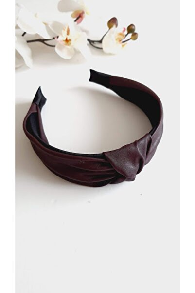 PETEK AKSESUAR Deri Düğüm Taç Saç Bandı Bordo