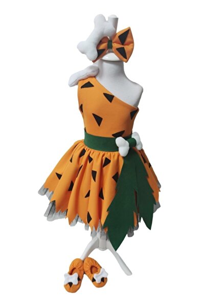 Bkmc Kız Çocuk Turuncu Taş Devri Çakıl Kostümü