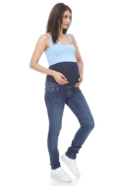MİMBA Kadın Lacivert Denim Dar Paça Hamile Kot Pantolonu