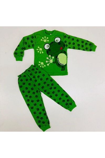 Süpermini Set de pijamale unisex pentru copii cu imprimeu broasca verde