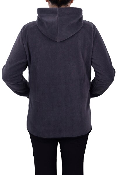 GHASSY CO. Kadın Füme Kapüşonlu Fermuarlı Polar Sweatshirt