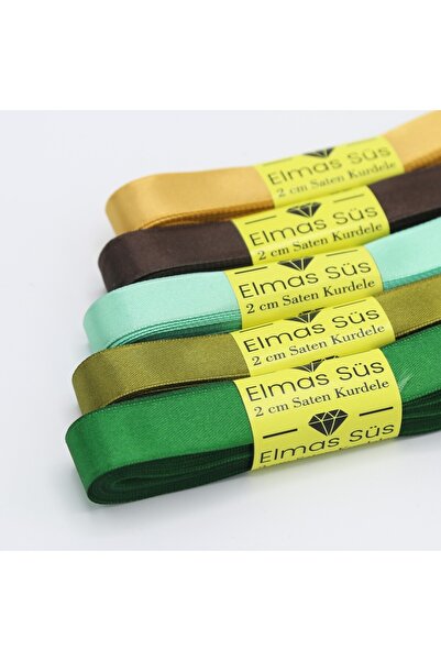 E Elmas Karışık Saten Kurdele 5 Adet 2 cm 10 m