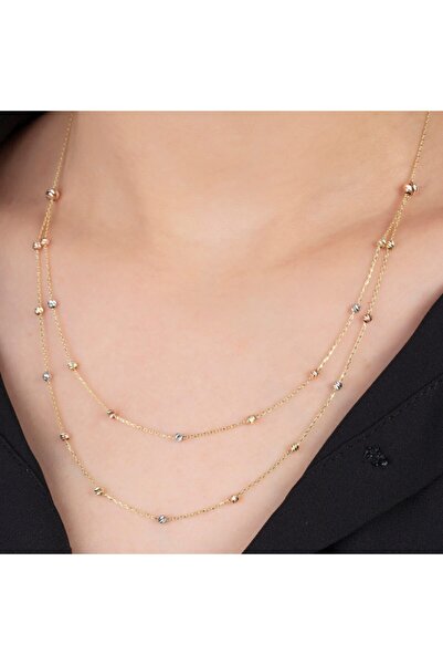 ASYA KUYUMCULUK Altın Toplu İkili Kolye 14 Ayar