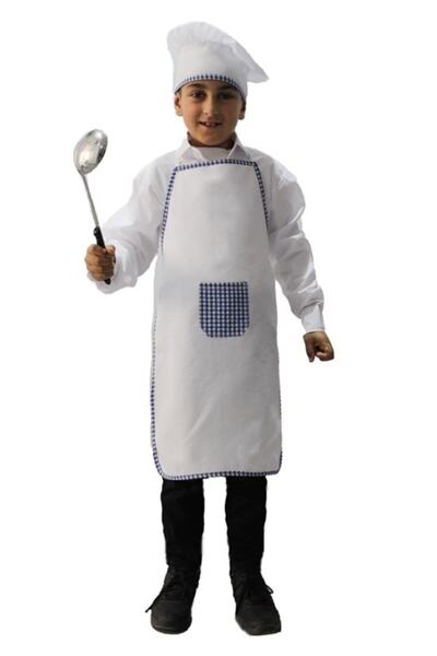 Bkmc Çocuk Beyaz Aşçı Şapkası ve Aşçı Önlüğü Takımı