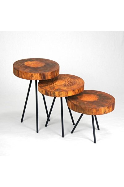 Mobenta Doğal Ağaç Masif Kütük Sehpa (metal Trıpod Ayak)