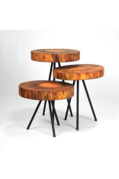 Mobenta Doğal Ağaç Masif Kütük Sehpa (metal Trıpod Ayak)