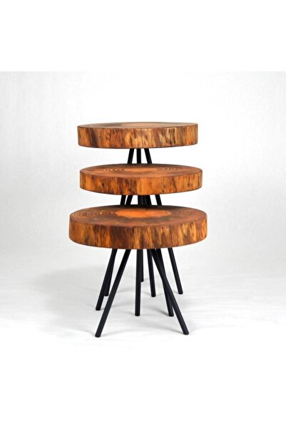 Mobenta Doğal Ağaç Masif Kütük Sehpa (metal Trıpod Ayak)