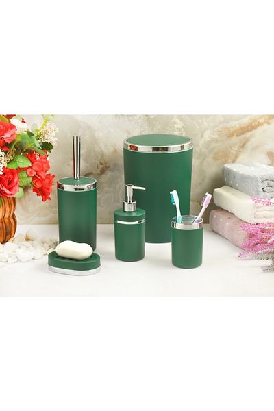 İmera Bathroom Set 5 Pieces Round Soft Emerald Silver