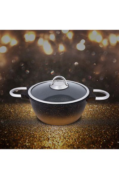 Emsan Quartz 24 cm Black Gold Deep Pot---- -- It can enter the oven without cover;-- --