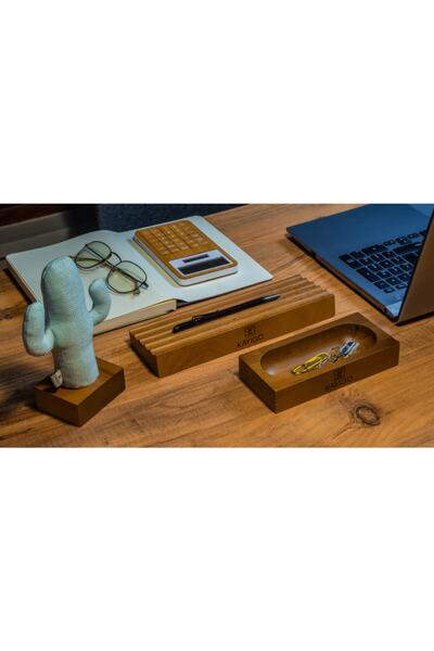 KAYIGO طقم مكتب ثلاثي من وودي بلون بني فاتح - كريم كاكتوس