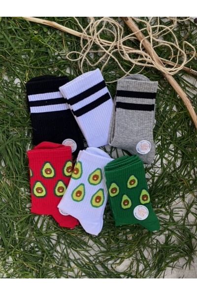 çorapdunyam Pack of 6 Unisex Colorful Plain Cheerful College Tennis Socks Sp4478