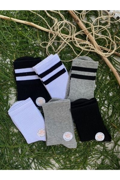 çorapdunyam Unisex 6 τεμαχίων πολύχρωμες ριγέ απλές χαρούμενες κάλτσες τένις κολλεγίου Ft1288