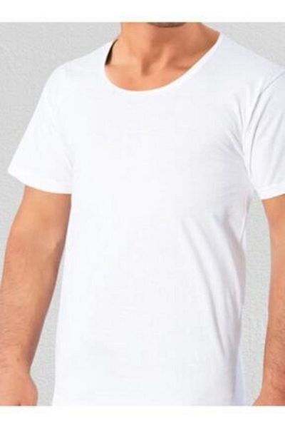 Tutku Men's White Sleeved Open Collar Oversized Cotton Undershirt, Pack of 3