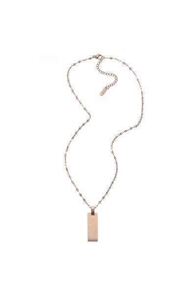MODAMUGO Çelik Zincir Boş Plaka Isimlik Kolye Dikey Dörtgen - Rose