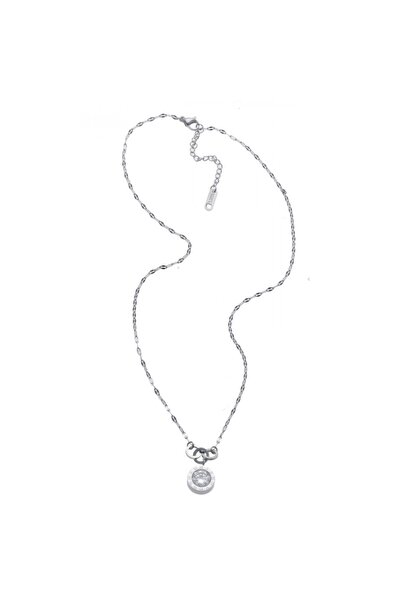 MODAMUGO Çelik Zincir Kolye, Üçlü Rondela, Roma Rakamlı Zirkon Tek Taşlı - Ro...