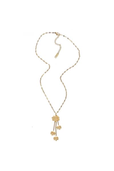 MODAMUGO Çelik Zincir Kolye, Dörtlü Çınar Yaprağı - Gold