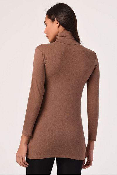 DISENTIS MODEST Body lung pentru femei cu gât de viscoză de culoare nisip - Design complet din lână de pește