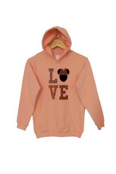 Raf Coll Girl's Powder Pink Love Digital Printed Two Thread Lined Hooded Sweatshirt
