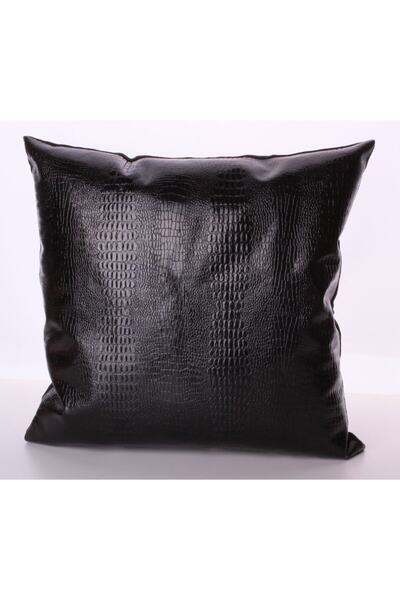 YASTIKMİNDER Suni Deri Koton Siyah Krokodil(timsah ) Figürlü Dekoratif Yastık...