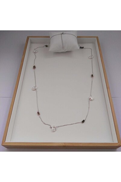 MODAMUGO Spor Uzun Ince Taşlı Zincir Kolye Rodyum