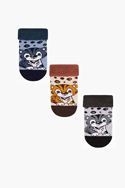 MEM SOCKS جوارب منشفة مضادة للانزلاق بنمط النمر مكونة من 3 قطع ملونة للأطفال ...