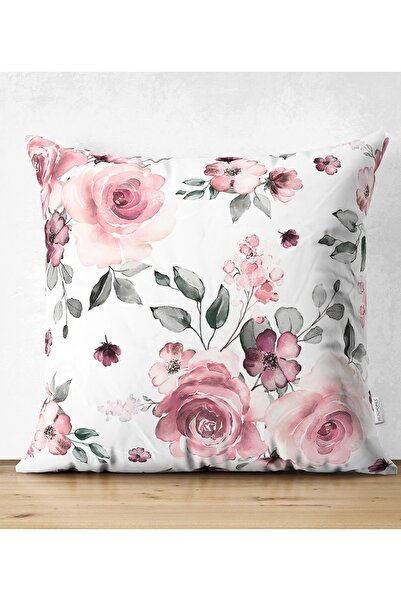 Realhomes Çift Taraflı Beyaz Zemin Üzerinde Renkli Çiçek Desenli Süet Yastık ...