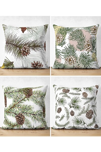 Realhomes Husă de pernă cu două fețe, 4 piese, cu tematică de Anul Nou, combi...