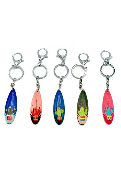 Dünyadan Hediyeler Cactus Keychain with Wooden Surf Figure