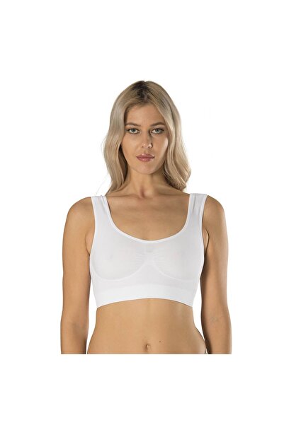 Formactive Sutien alb pentru femei, tip bustieră, cu bretele groase și căptuș...