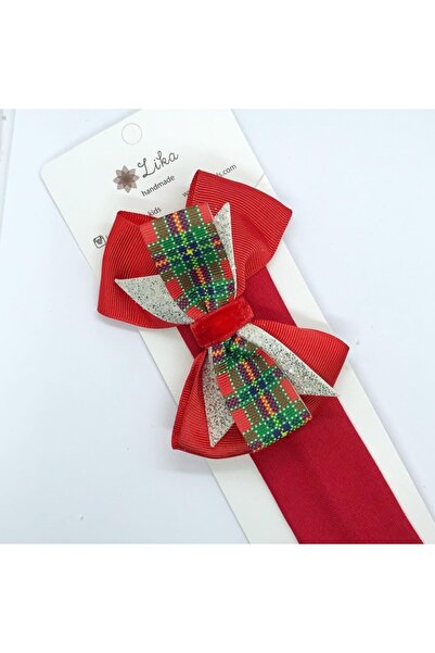 Lika 15 New Year's Bow Bouquet Plaid, Silver Detailed Baby New Year's Themed Bandana