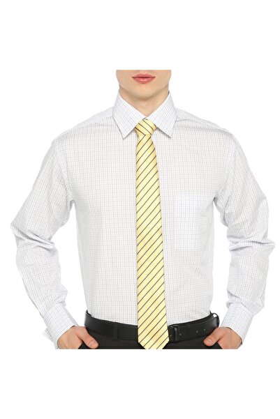 Gomlekplus Mavi Ve Lacivert Minik Kareli Beyaz Poplin Gömlek