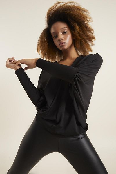 Quincey Women's Black Wide Cut Crepe Blouse