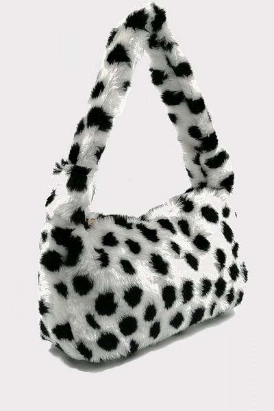 Choobag Model cu pete alb-negru - Geantă de umăr de pluș pentru femei