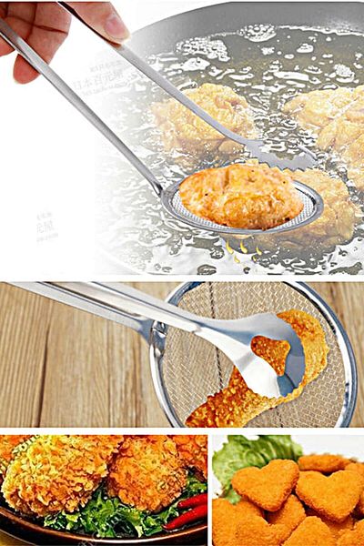 RoseRoi Steel Strainer Frying Tongs