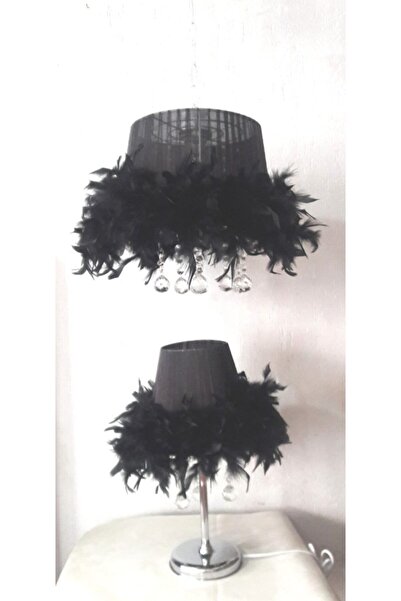 TEKAY AYDINLATMA Siyah Tüylü Taşlı Yatak Odası Avize Abajur 1 Abajur 1 Avize