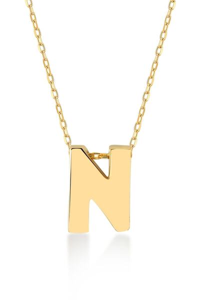 Güler Kuyumculuk Altın 3 Boyutlu N Harfi Ve Zinciri