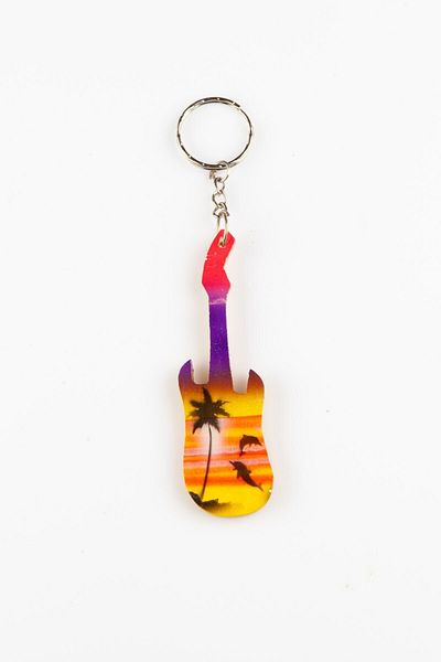 Dünyadan Hediyeler Wooden Colored Guitar Figured Keychain