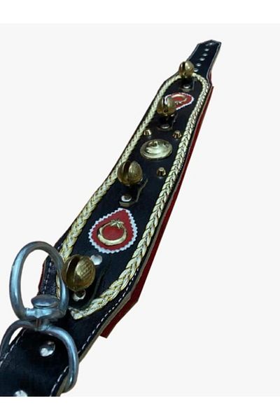 Sürmeli Tasma Wide Leather Dog Collar with 4 Bells