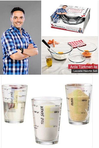 Paşabahçe Arda Turkmen Preparation Set( 259035 -3 Size Pit Bowl and 1 Measuring Cup - 97420- 3 Measuring Cups)