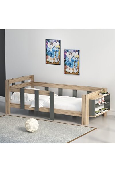 NEWLİNE Antrasit Dekormia Montesori Karyola Çırağan W44 ( 90x190 cm Yatak Uyumludur )