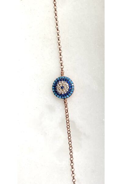 925 Ayar Pembe Altın Kaplama Gümüş Göz Bileklik Mini Boy Çapı 1 Cm