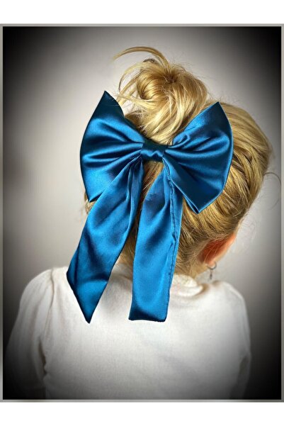 QUEEN AKSESUAR Fundita mare din satin de lux Albastru petrol Catarama automata cu clips Femei si copii