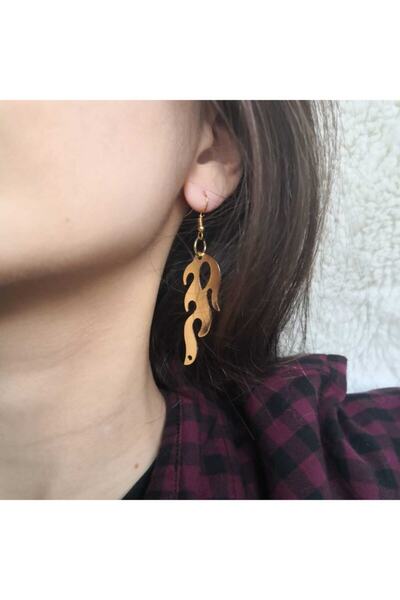 Deneme Zamanı Flame Flame Patterned Gold Color Earrings